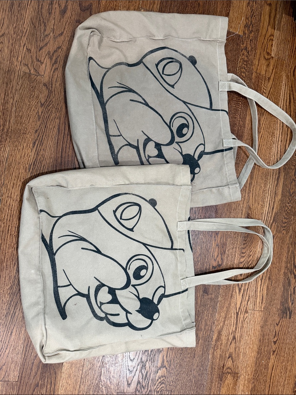 Canvas Dog Tote Bag with Playful Pup Print - Beige